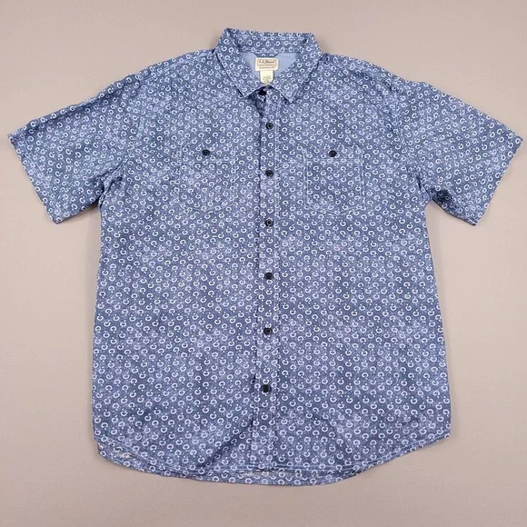 LL Bean Shirt Mens Extra Large Blue Linen Tencel Short Sleeve Resort Hiking - Picture 3 of 9